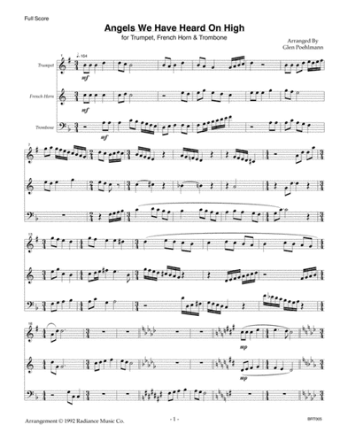 7 CHRISTMAS CAROLS arranged for BRASS TRIO (Trumpet - Horn/Trumpet/Trombone/Alto - Trombone (arr. Glen Poehlmann)