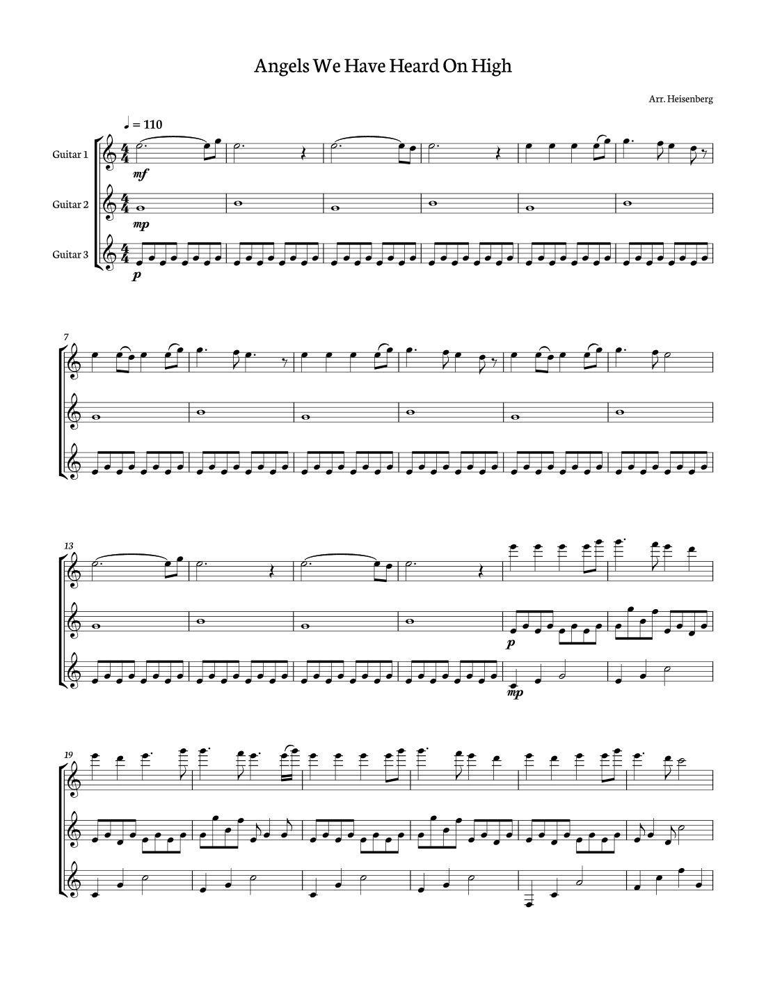 Angels We Have Heard On High for Guitar Trio. Score and parts included. (arr. Heisenberg)
