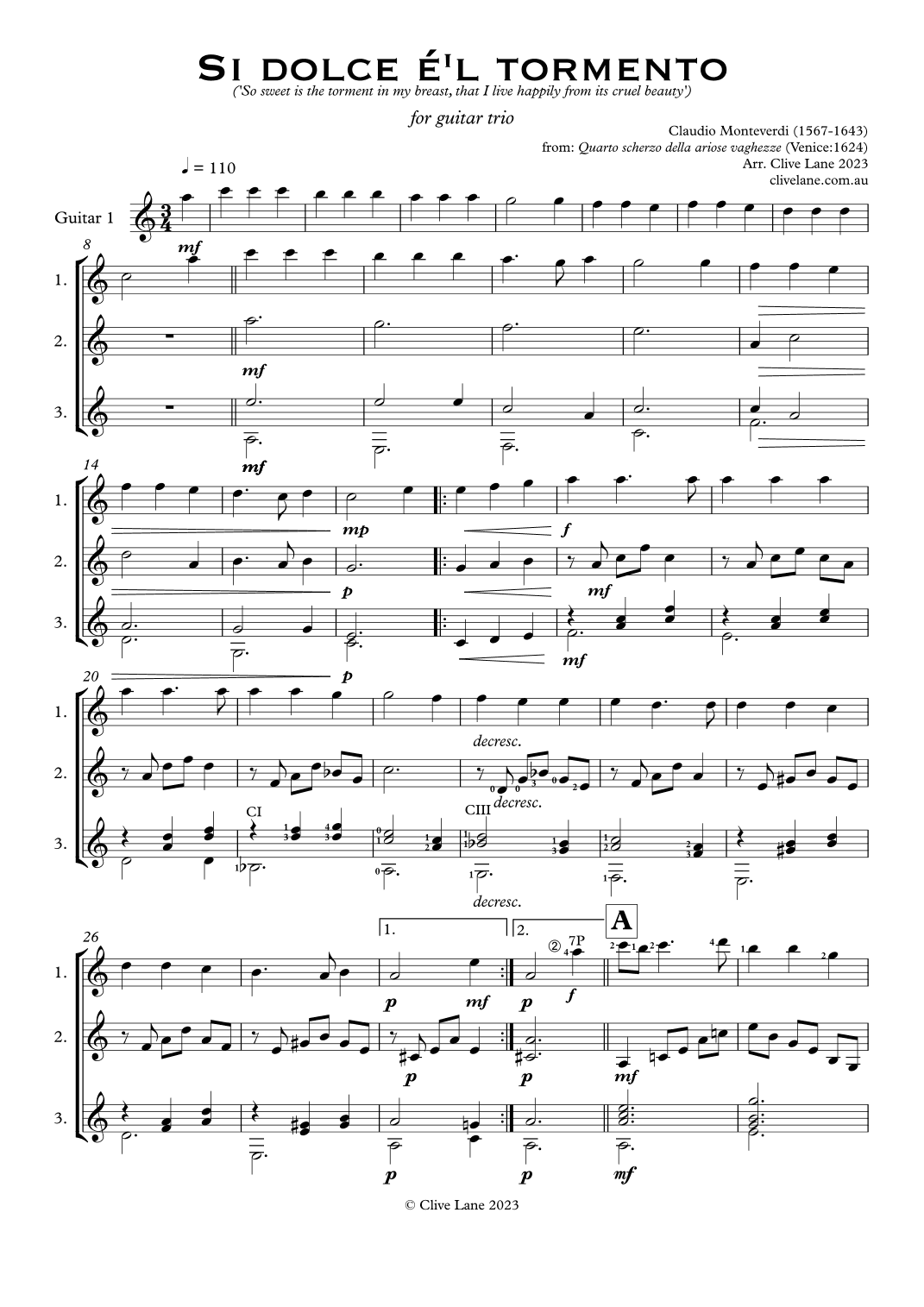 Si dolce for guitar trio (arr. Clive Lane)