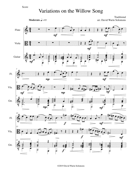 Variations on The Willow Song for flute, viola and guitar (arr. David Warin Solomons)
