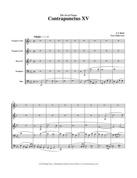 Contrapunctus XV from "The Art of Fugue" for Brass Quintet (arr. Ralph Sauer)