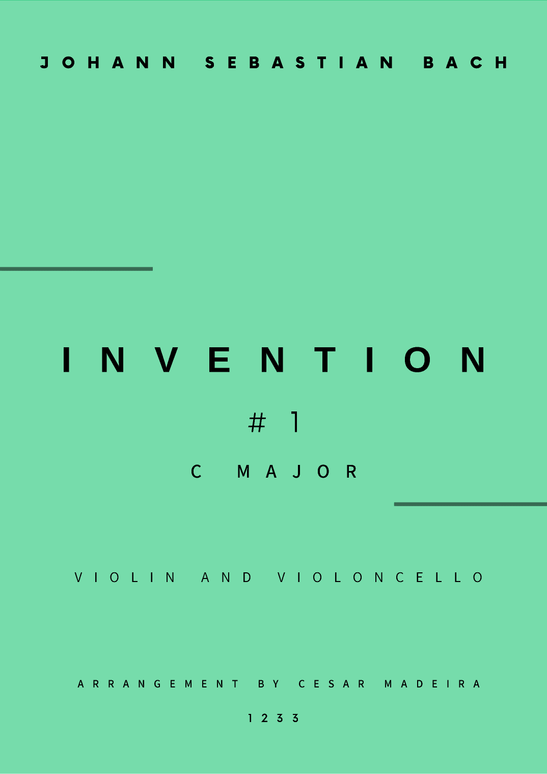 Invention No.1 in C Major - Violin and Cello (Full Score and Parts) (arr. César Madeira)