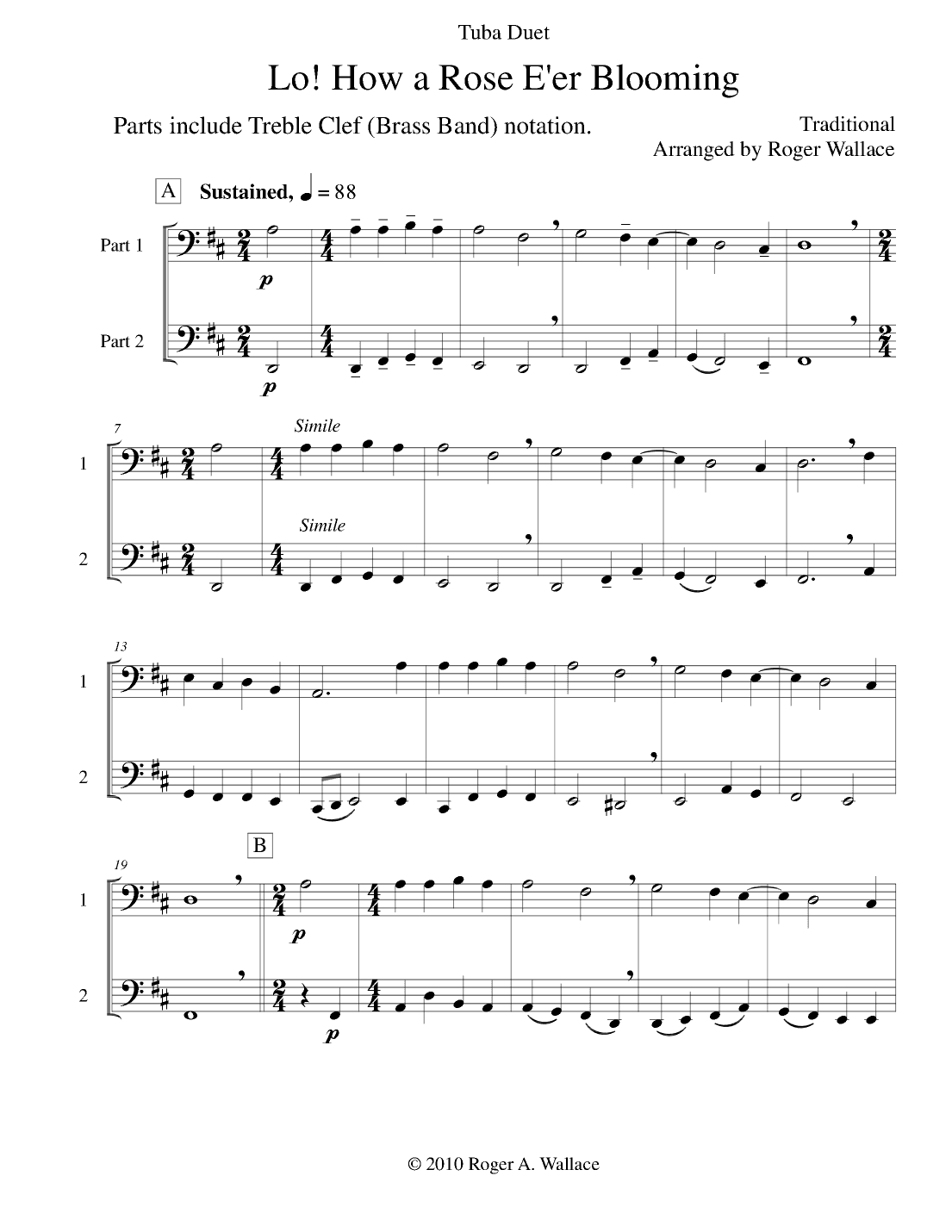 Lo! How a Rose E'er Blooming (Tuba Duet) (arr. Roger Wallace)