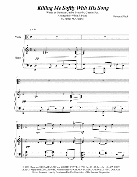 Killing Me Softly With His Song (arr. James M. Guthrie)