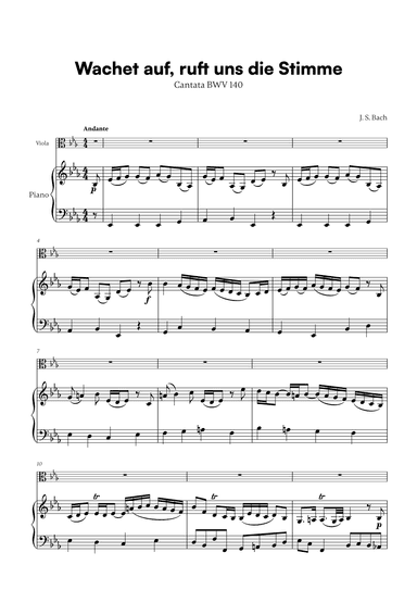 Johann Sebastian Bach - Wachet auf, ruft uns die Stimme (for Viola and Piano) (arr. Cadenza Editions)