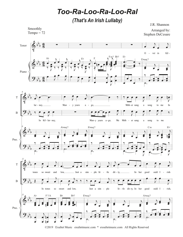 Too-Ra-Loo-Ra-Loo-Ral (That's an Irish Lullaby) (for 2-part choir - (TB) (arr. Stephen DeCesare)