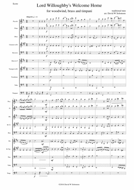 Lord Willoughby's Welcome Home for wind, brass and timpani (arr. David Warin Solomons)