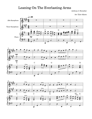 Leaning On The Everlasting Arms (Alto and Tenor Saxophone Duet with Piano) (arr. Tyler Adams)