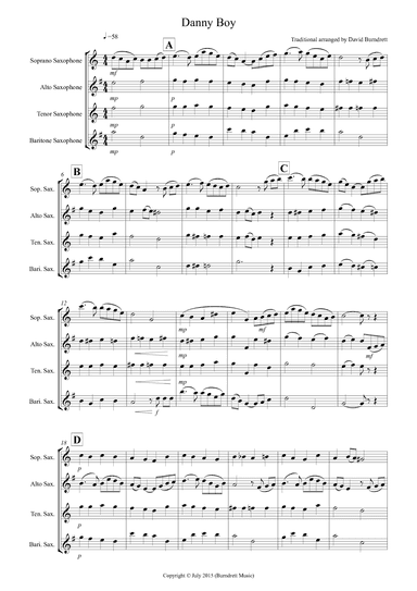 Danny Boy for Saxophone Quartet (arr. David Burndrett)