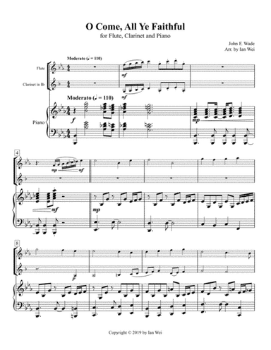 O Come, All Ye Faithful for Flute, Clarinet and Piano (arr. Ian Wei)