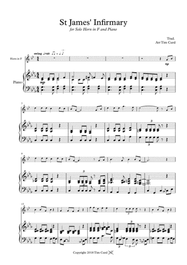 St James' Infirmary. for Solo Horn in F and Piano (arr. Tim Curd)
