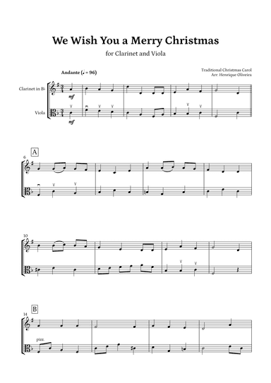 We Wish You a Merry Christmas (Clarinet and Viola) - Intermediate Level (arr. Henrique Oliveira)