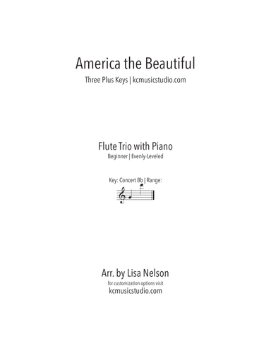 America the Beautiful Flute Trio with Piano Accompaniment - Beginning (arr. Lisa Nelson)