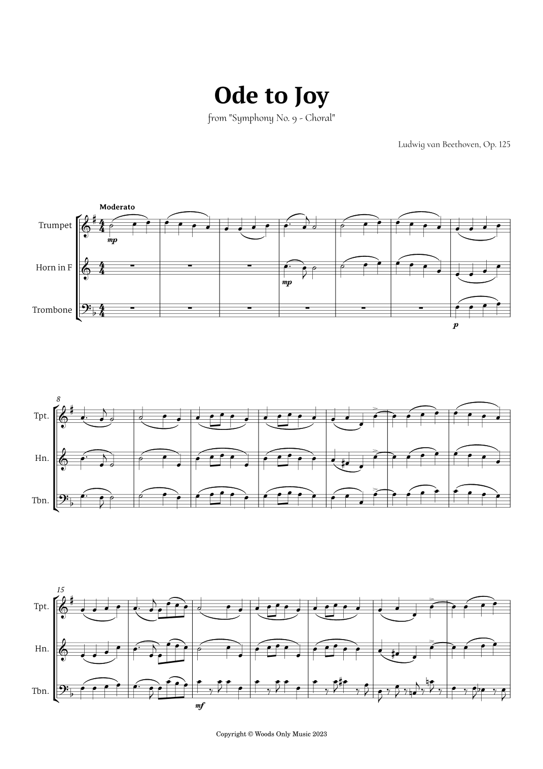Ode to Joy by Beethoven for Brass Trio (arr. Ander)