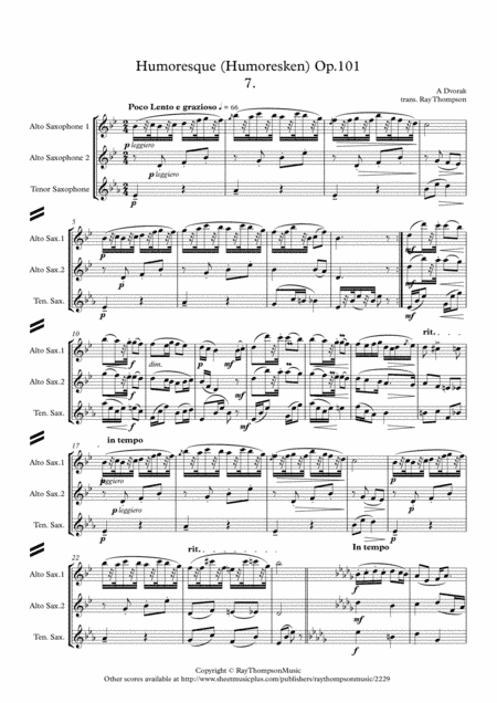 Dvorak: Humoresques Op.101 No.7 - saxophone trio (arr. Ray Thompson)
