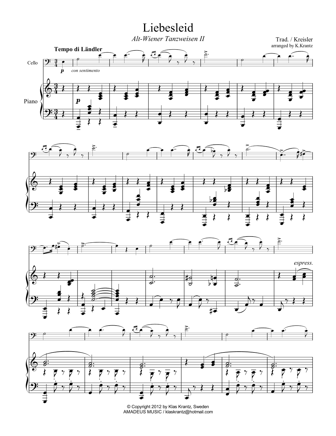 Liebesleid for cello and piano (arr. K. Krantz)