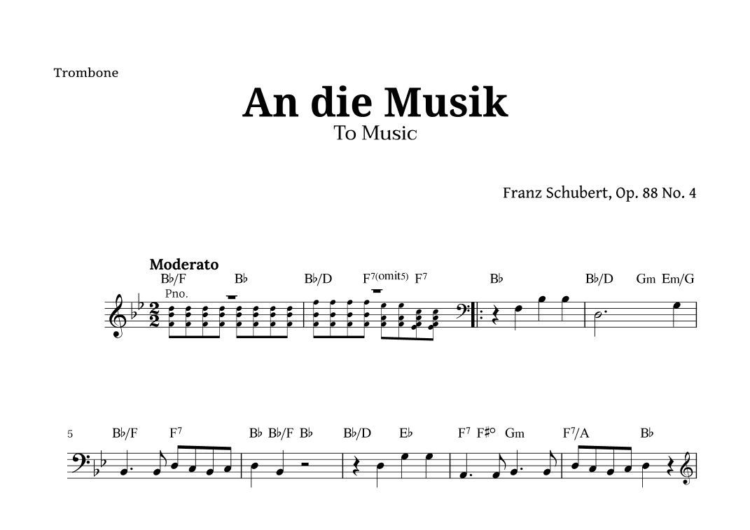 An die Musik (To Music) by for Trombone (arr. Langanho)