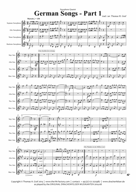 German Songs Part 1 - Oktoberfest - Saxophone Quartet S(A)ATB(BassSax) (arr. Thomas H. Graf)
