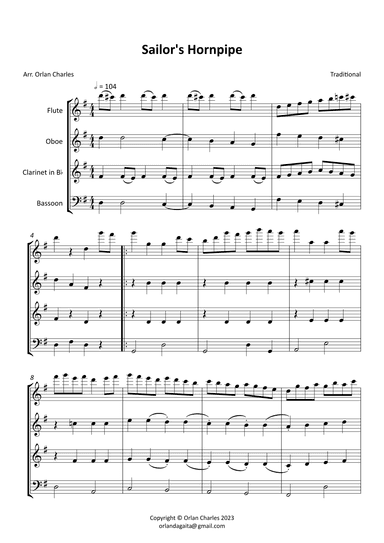 Sailor's Hornpipe - arranged for woodwind quartet (arr. Orlan Charles)