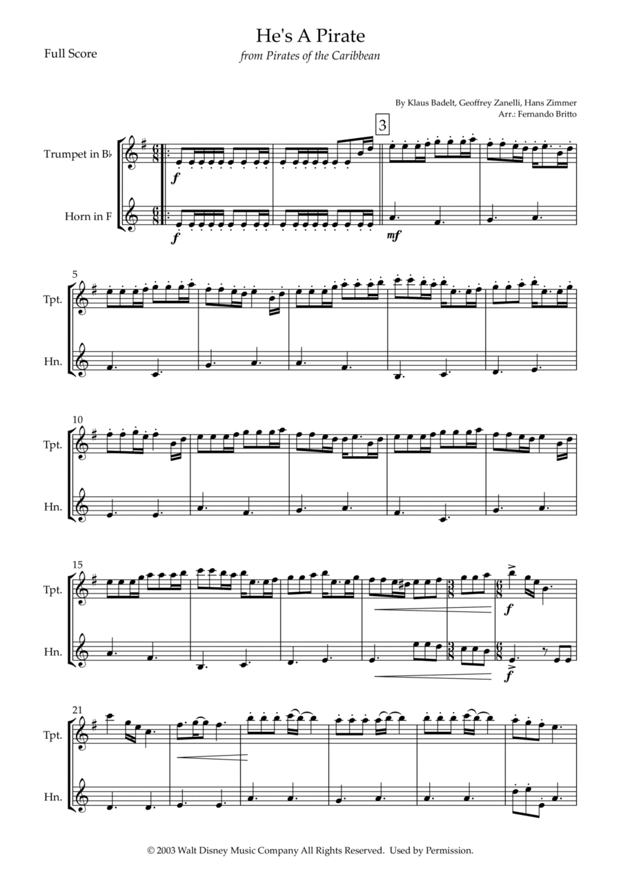 He's A Pirate (arr. Fernando Britto)