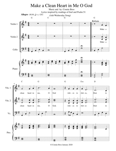 Make a Clean Heart in Me O God - strings and piano