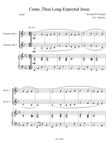 Come, Thou Long-Expected Jesus (Clarinet Duet with Piano Accompaniment) (arr. B. C. Dockery)