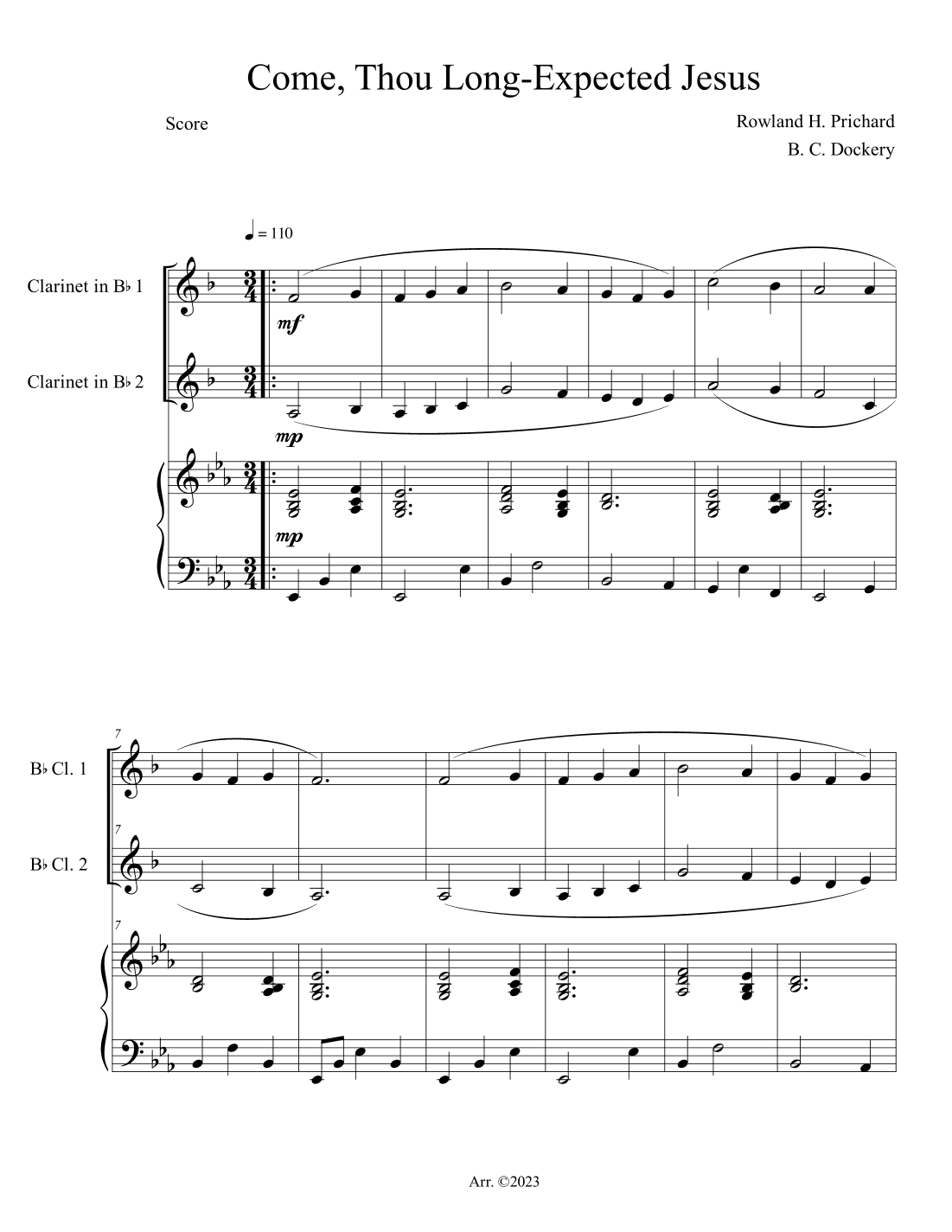 Come, Thou Long-Expected Jesus (Clarinet Duet with Piano Accompaniment) (arr. B. C. Dockery)