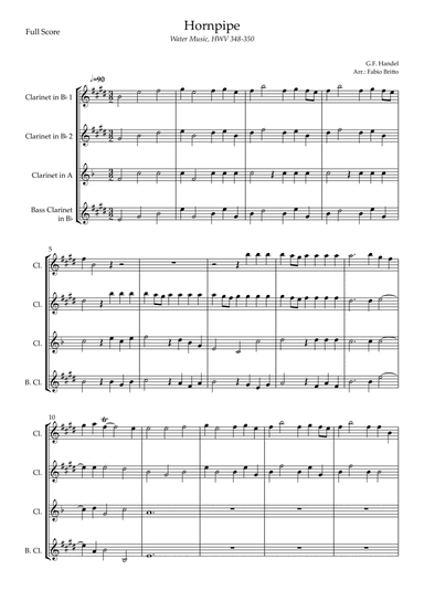 Hornpipe (G.F. Handel HWV 348-350) for Clarinet Quartet (arr. Fabio Britto)