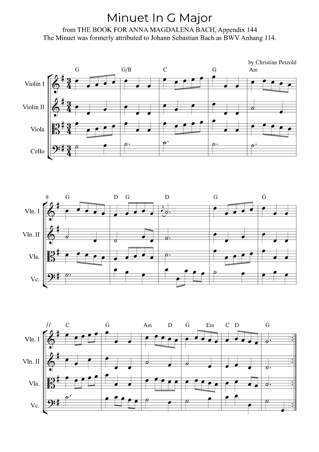 Minuet In G Major (with chords) (arr. Alex Nunes Rodrigues)