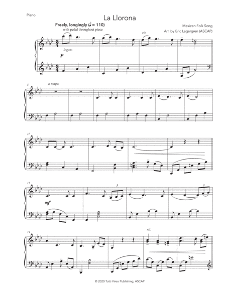 La Llorona (for Solo Piano) (arr. Eric Lagergren)