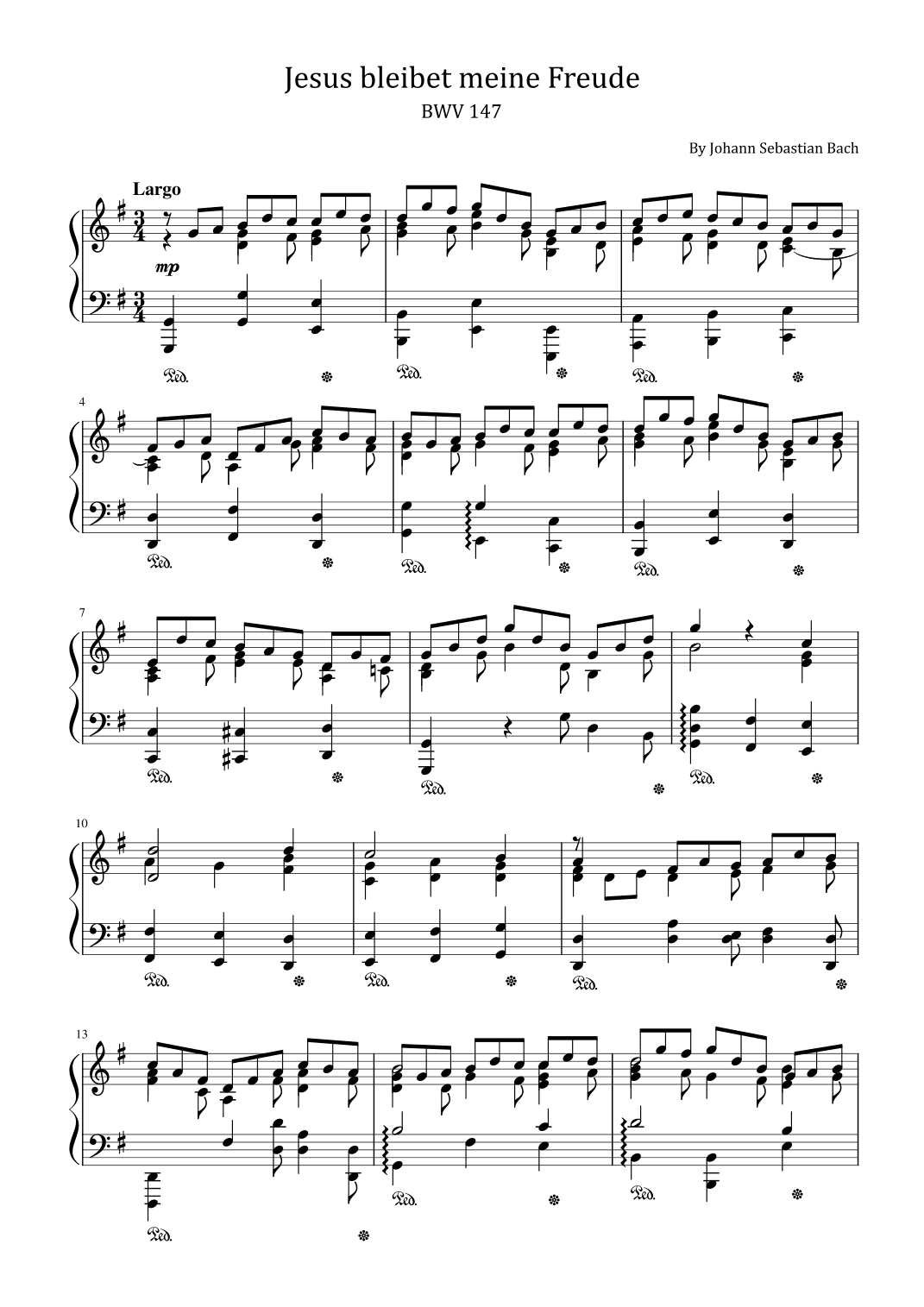 Bach Jesus bleibet meine Freude - BWV 147  - For Piano Solo Original (arr. poon)