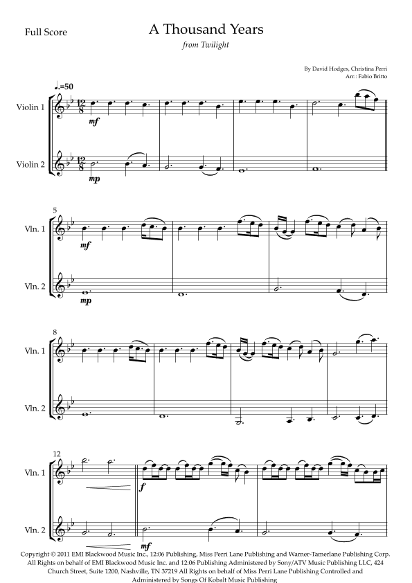 A Thousand Years (arr. Fabio Britto)