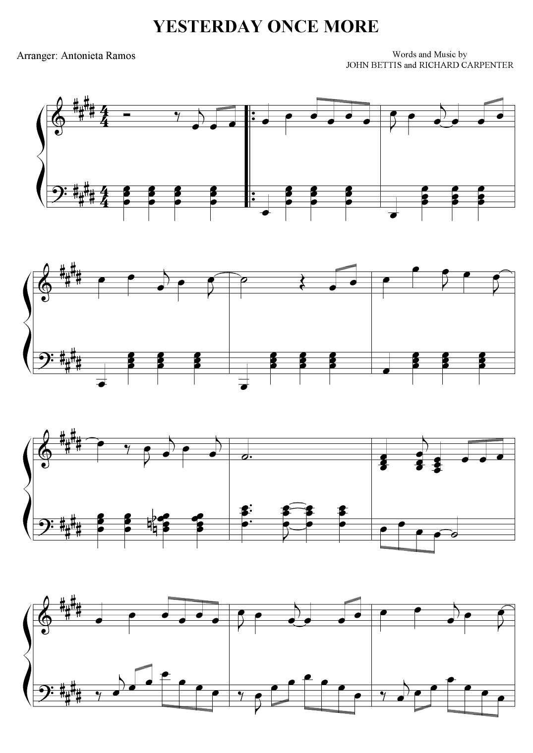 Yesterday Once More (arr. Antonieta Ramos Valverde)