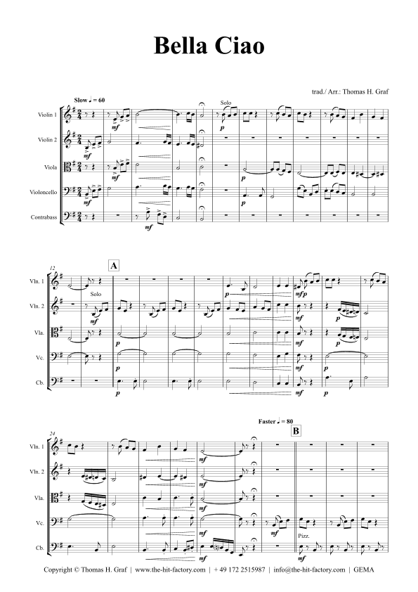 Bella Ciao - Italian Classic - String Quintet (arr. Thomas Graf)