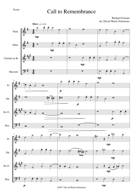Call to remembrance for wind quartet (arr. David Warin Solomons)