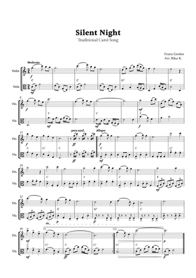 Silent Night for Violin and Viola Duet (arr. Rika K.)