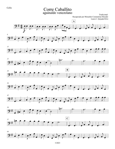 Corre Caballito. Aguinaldo venezolano. String orchestra, intermediate level. STRING PARTS ONLY. (arr. Laura C. Quijada Ortíz)