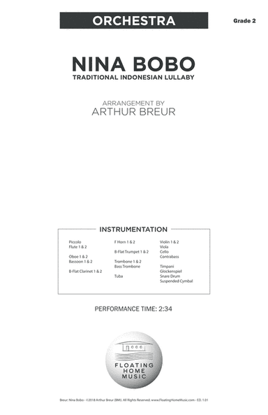 Nina Bobo - A Traditional Indonesian Lullaby - Orchestra Score & Parts (arr. Arthur Breur)