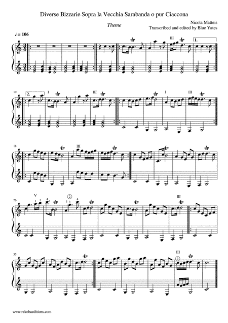 Theme from 'Diverse Bizarrie Sopra La Vecchia Sarabanda O Pur Ciaccona' (Nicola Matteis) (arr. Blue Yates)