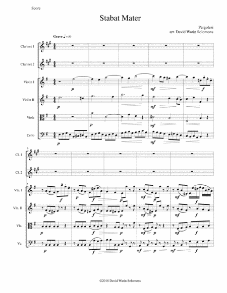 Stabat Mater for 2 clarinets and string quartet (arr. David Warin Solomons)
