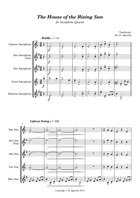 The House of the Rising Sun - for Saxophone Quartet (arr. K. Agioritis)