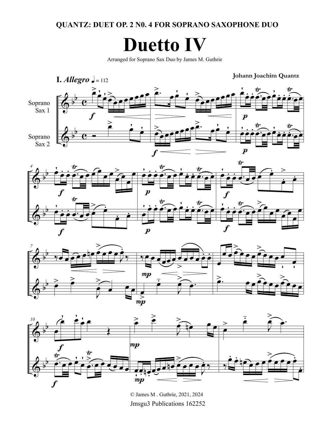 Quantz: Duetto Op. 2 No. 4 for Soprano Sax Duo (arr. James M. Guthrie)