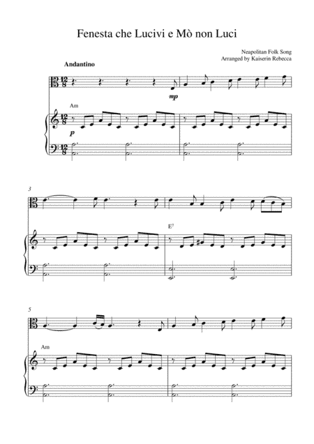 Fenesta che Lucivi e Mò non Luci (arr. Kaiserin Rebecca)