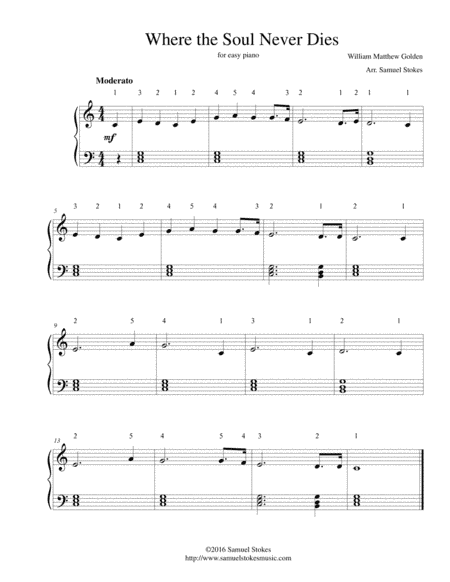 Where the Soul Never Dies (To Canaan's Land I'm on My Way) - for easy piano (arr. Samuel Stokes)