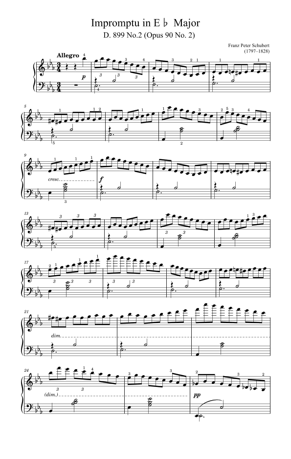 Schubert,Impromptu in E? Major,D.899 Op.90 No.2,For Piano Solo,With Fingering (arr. poon)