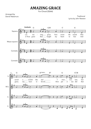 Amazing Grace (for Choral - SSAA) (arr. Daniel Nakamura)