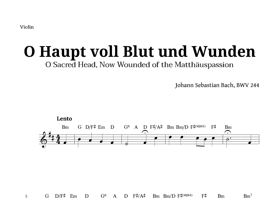 Sacred Head, Now Wounded by Bach for Violin with Chords (arr. Langanho)