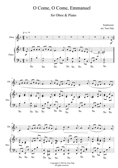 O Come, O Come, Emmanuel (for Oboe & Piano) (arr. Toni Nita)