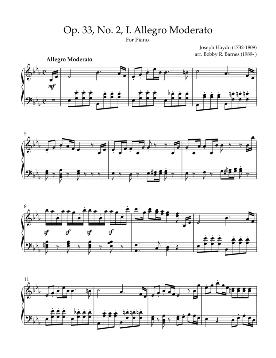 Op. 33, No. 2, I. Allegro Moderato (arr. Bobby R. Barnes)