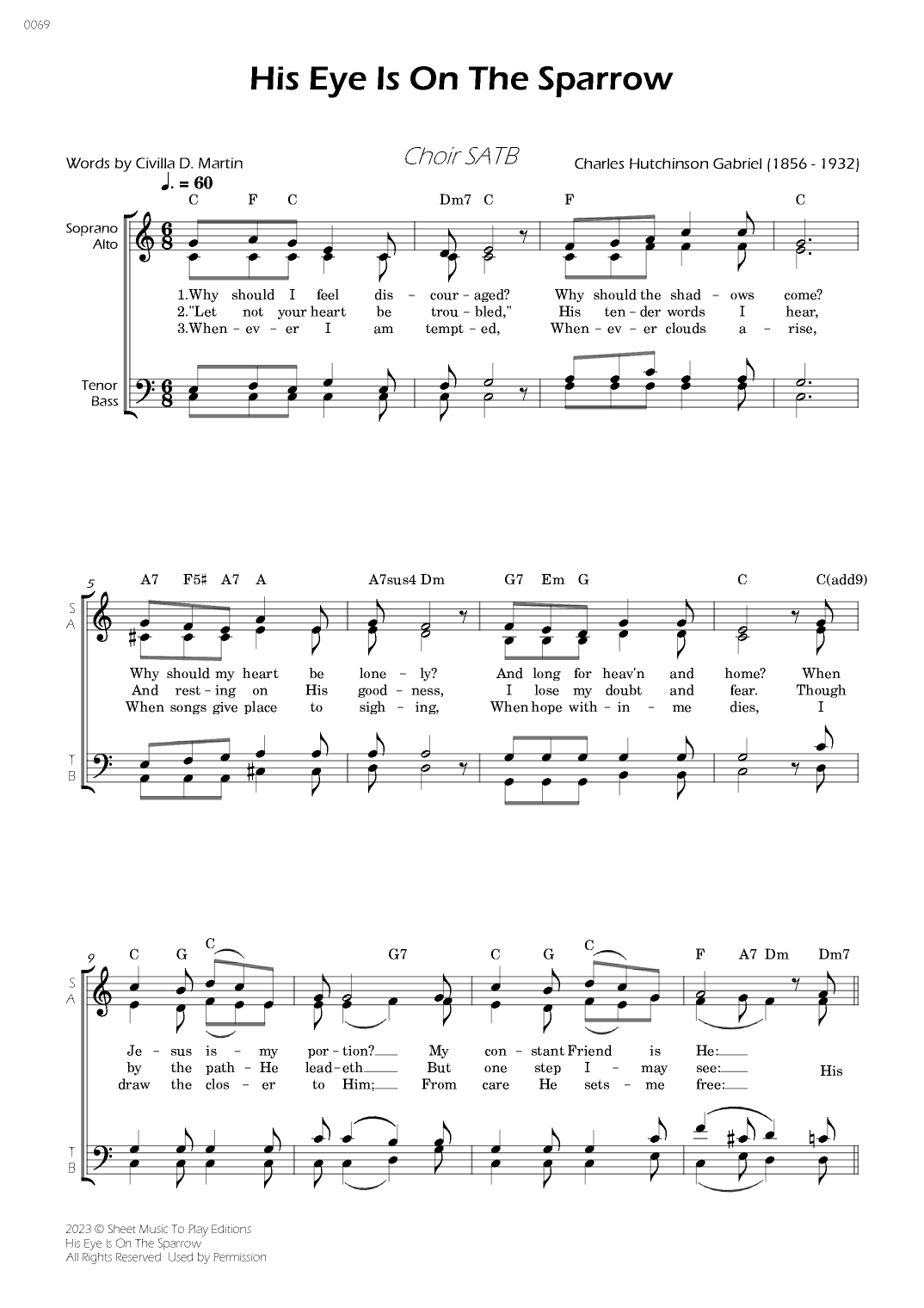 His Eye Is On The Sparrow - Choir SATB - W/Chords (arr. César Madeira)